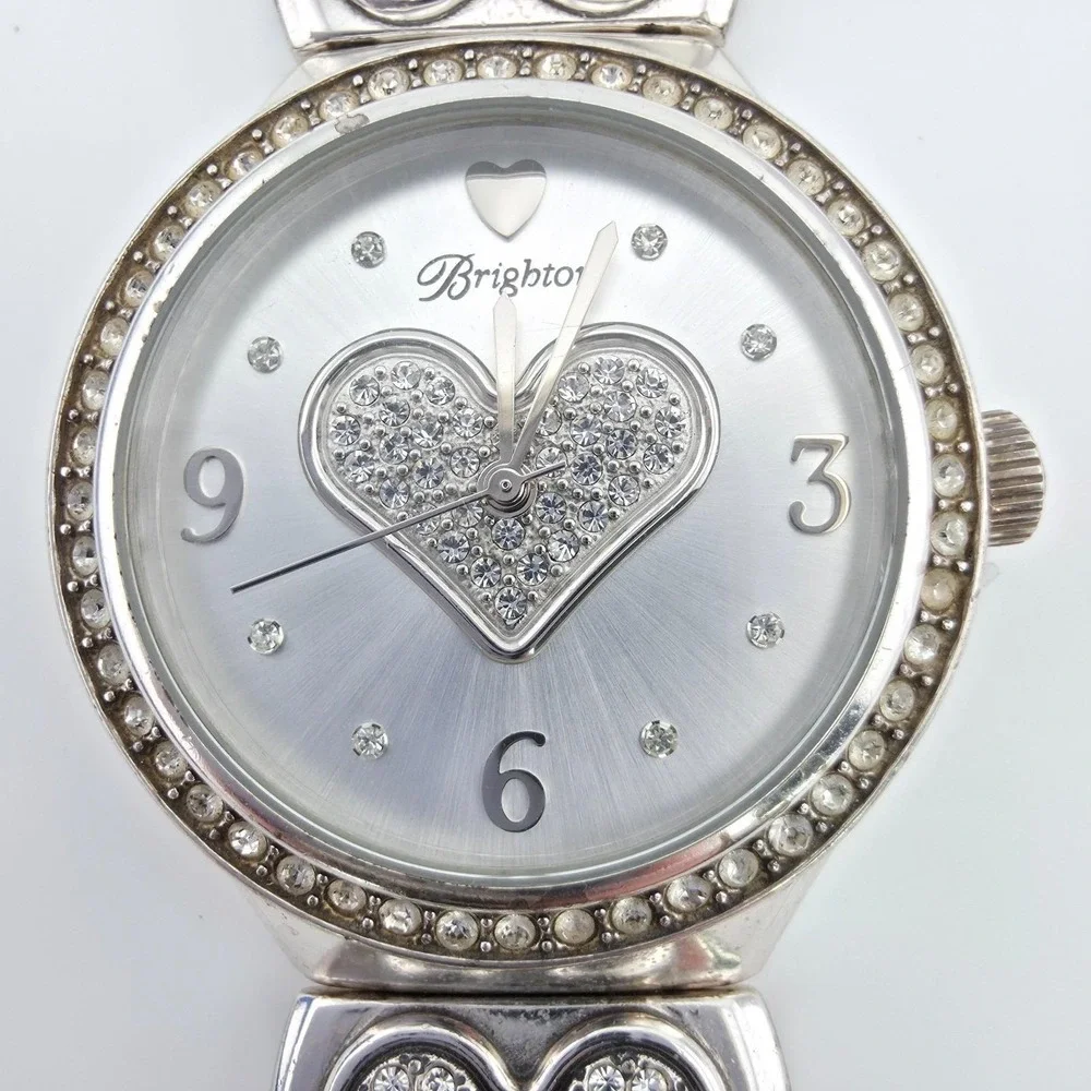 BRIGHTON 'Huntington Beach' Watch SWAROVSKI Crystal Heart Silver Plate 7.75